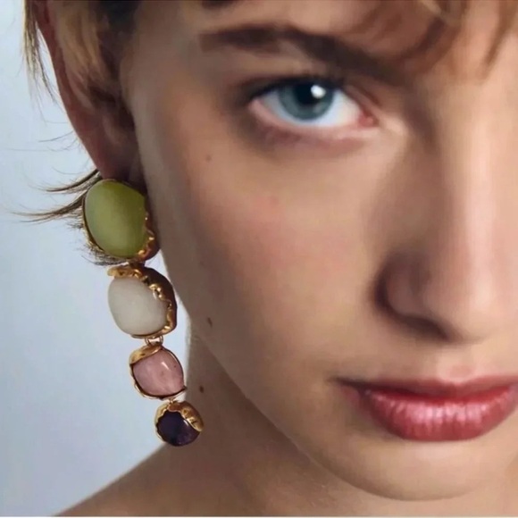 Zara Colorful Stone Drop Earrings - Picture 1 of 8